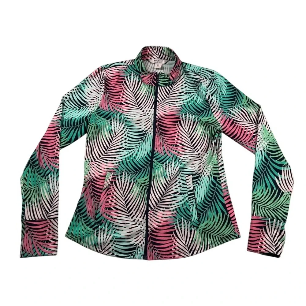 Tommy Bahama Jacket Golf & Tennis Womens L Palm Leaf Full Zip Pink Green Navy